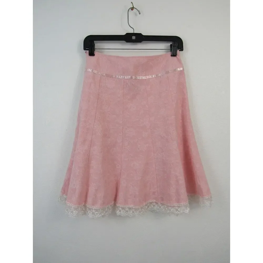 Hardy Amies London USA 4 Jacquard Baby Pink Skirt Ruffles  Vintage VTG
